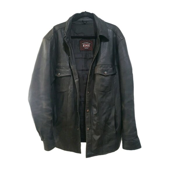 First Classics Jacket Motorcycle Black Leather XXL Snap Front - Picture 1 of 15